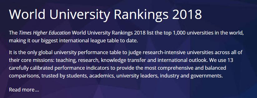 2018泰晤士高等教育世界大学排名完整版
