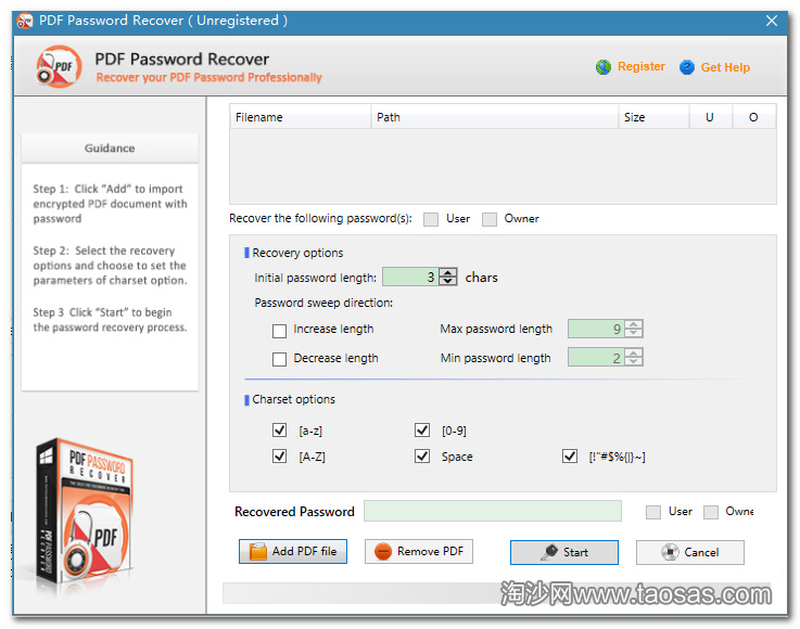 PDF密码恢复工具(PDF Password Recover 1.7) 中文汉化版